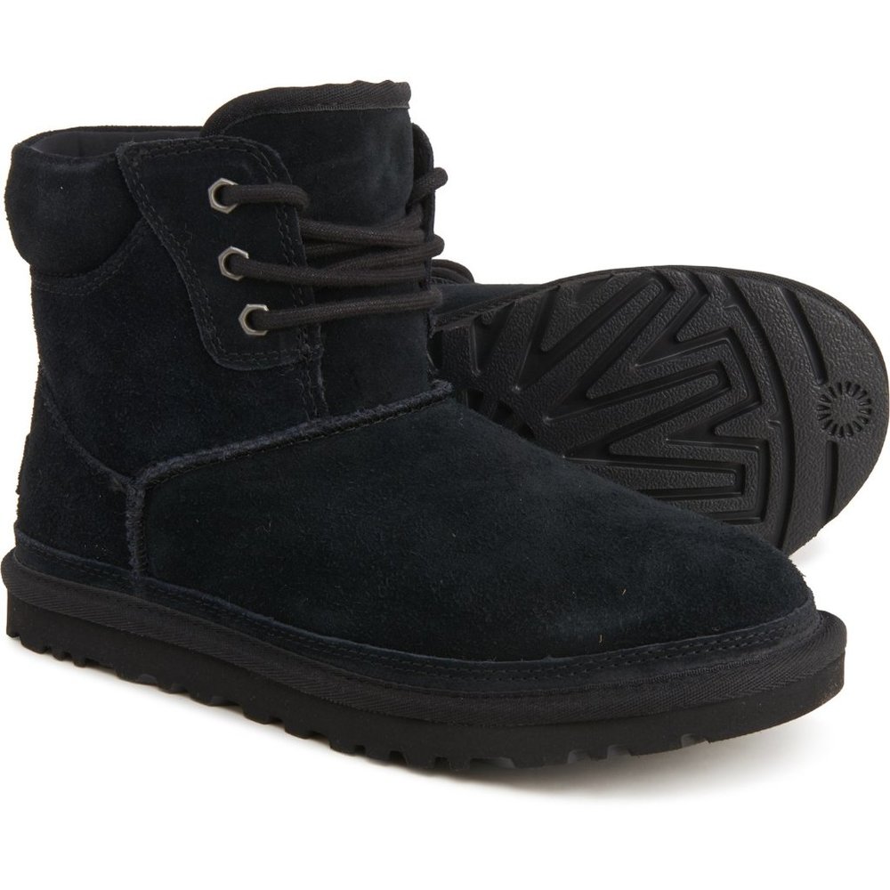 UGG Neumel Hiker Black Suede Sheepskin Lace Up Boots Shoes Sz 6 New Women Winter